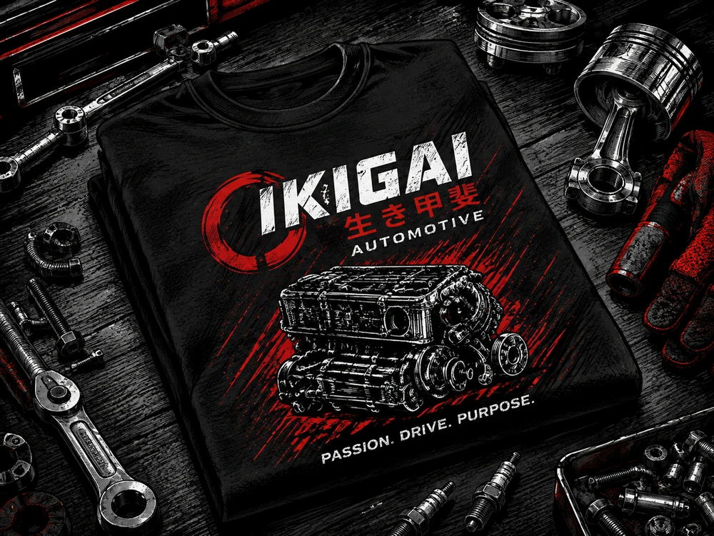 Polera IKIGAI doblada sobre banco de trabajo