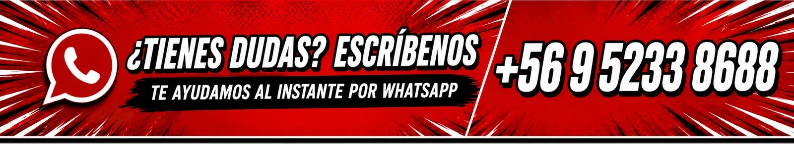 ¿Tienes dudas? Escríbenos por WhatsApp al +56 9 5233 8688
